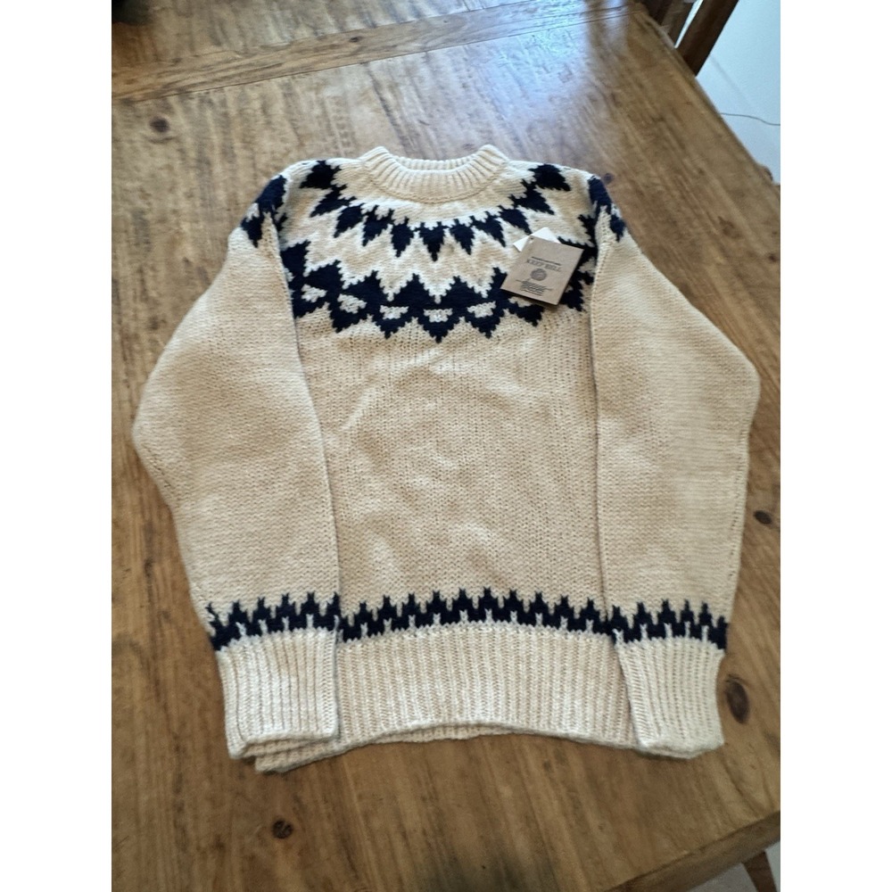 NWT Keep Bell Wool Hand Knit Cream Black Fisherman Sweater Fair Isle Nordic Sz M - Picture 2 of 13